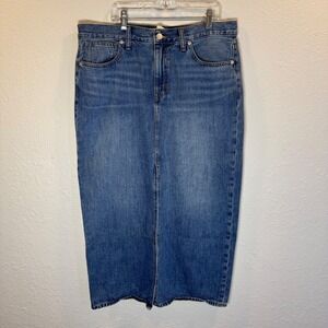 Madewell Denim Midi Skirt Medium Wash Front Slit Cotton Size 29 CKP482132694